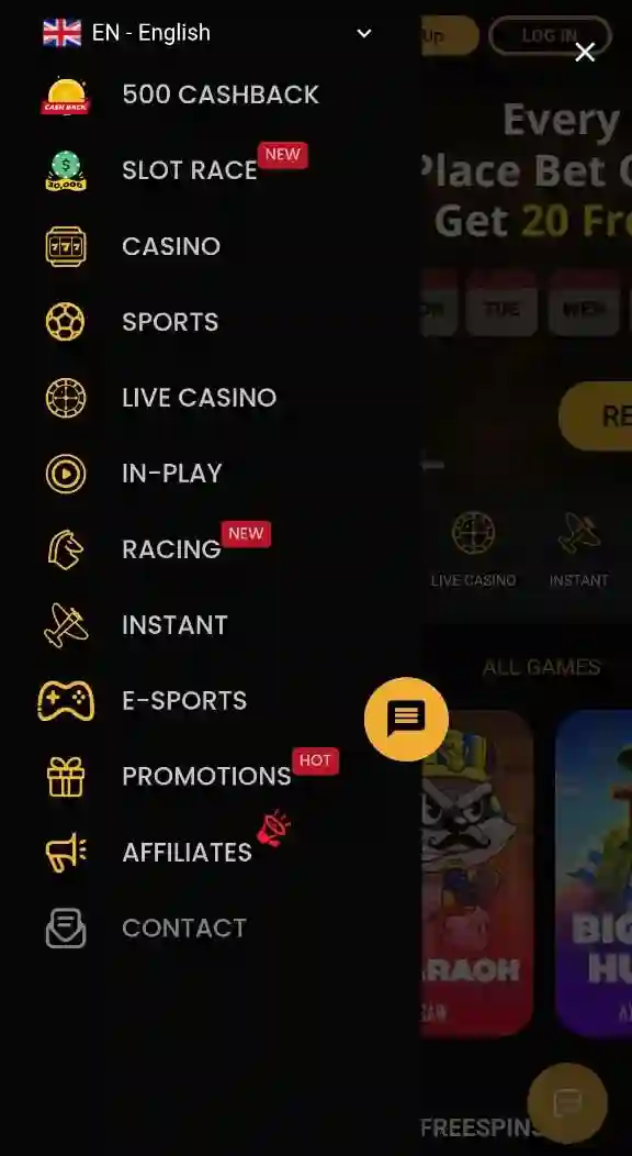 Goldbet mobil főoldal képernyőképe okostelefonon, alsó navigációs menüvel